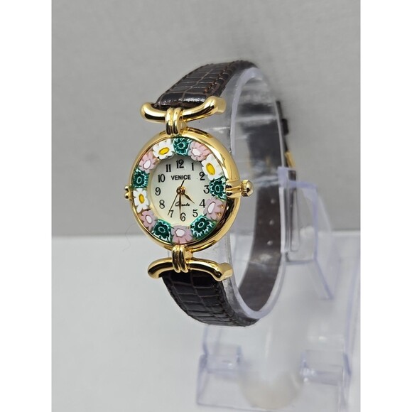 Venice Murano Millefiori Glass Border Womens Quartz Watch Leather New Battery - Picture 2 of 12